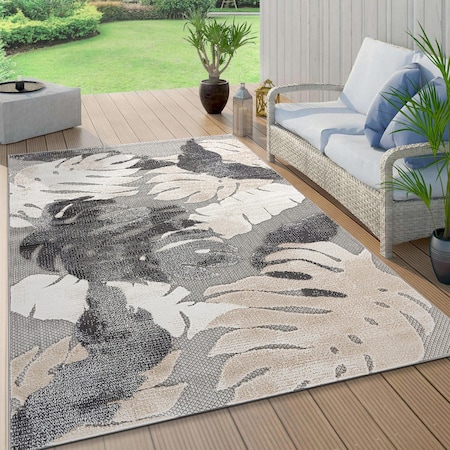 World Rug Gallery Palm Floral Leaves Indoor/Outdoor Area Rug 7'10" x 10' Gray 5553GRAY8X10